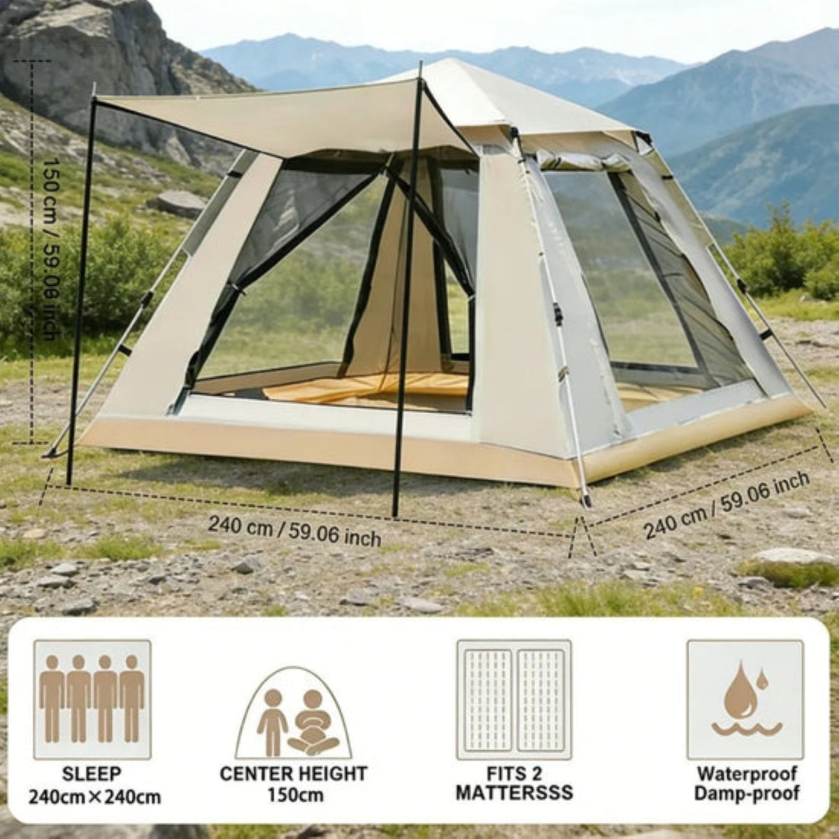 AUTOMATIC OPEN TENT 210CM BEIGE
