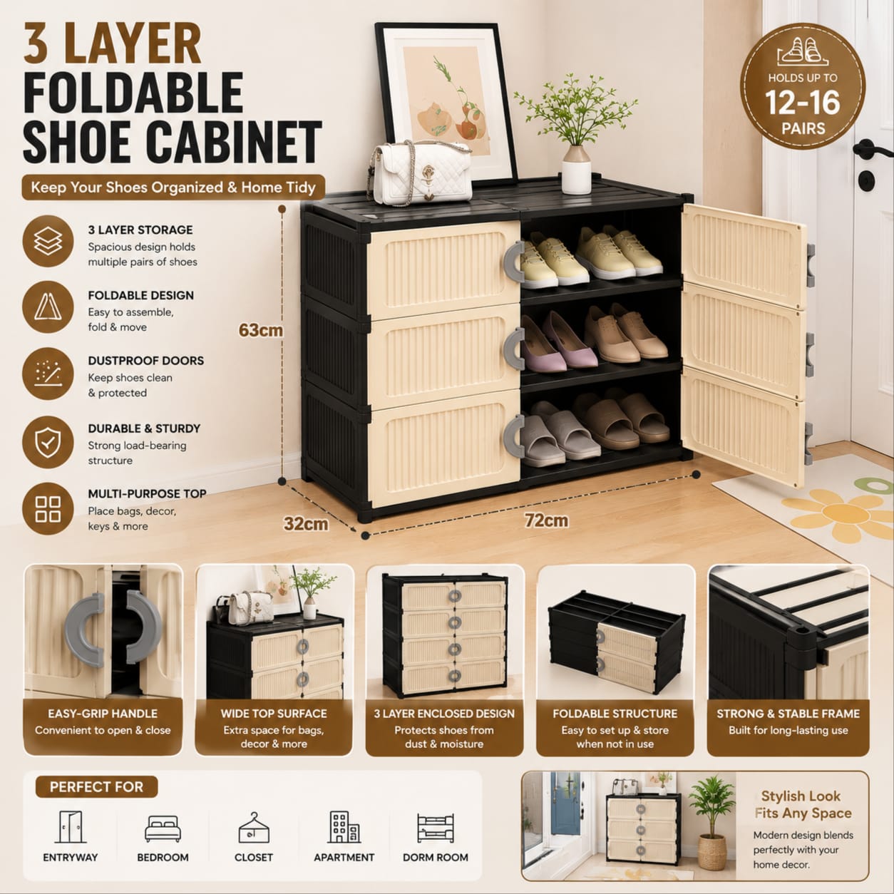 3-LAYER STORAGE & SHOE CABINET